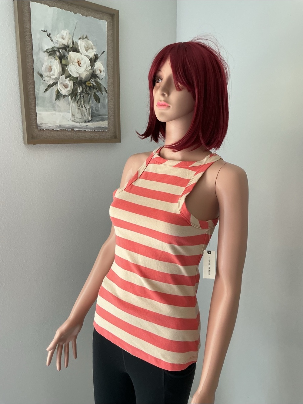 Anthropologie Coral & Cream Striped Tank Top